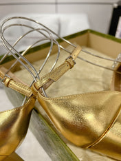 HIGH SANDAL SQUARE HEEL 12 CM IN GOLD CALFSKIN