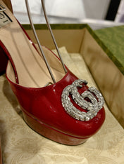 HIGH SANDAL SQUARE HEEL 12 CM IN CHERRY RED CALFSKIN