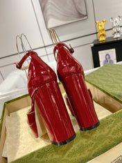 HIGH SANDAL SQUARE HEEL 12 CM IN CHERRY RED CALFSKIN