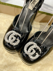 HIGH SANDAL SQUARE HEEL 12 CM IN BLACK CALFSKIN