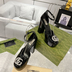 HIGH SANDAL SQUARE HEEL 12 CM IN BLACK CALFSKIN