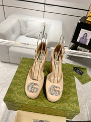 HIGH SANDAL SQUARE HEEL 12 CM IN TAN BEIGA CALFSKIN