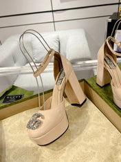 HIGH SANDAL SQUARE HEEL 12 CM IN TAN BEIGA CALFSKIN