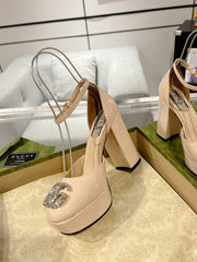 HIGH SANDAL SQUARE HEEL 12 CM IN TAN BEIGA CALFSKIN