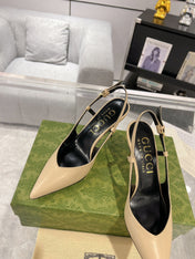 GG SLINGBACK HIGH HEEL PUMP CREAM CALFSKIN