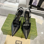 GG SLINGBACK HIGH HEEL PUMP BLACK CALFSKIN