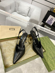 GG SLINGBACK HIGH HEEL PUMP BLACK CALFSKIN