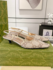 GG CRYSTALS SLINGBACK PUMP CREAM FABRIC