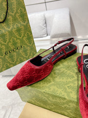 SLINGBACK FLATS IN CHERRY RED VELVET