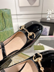 HORSEBIT MARY JANE HEEL IN BLACK CALFSKIN GOLD HARDWARE