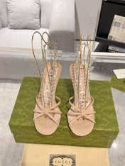 STRAPPY SANDAL WITH RHINESTONE CHAIN IN BEIGE PATENT LEATHER