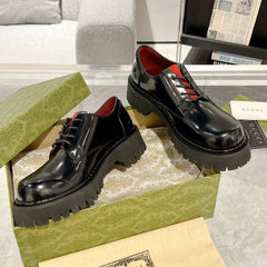 GG LACE-UP LOAFER WITH WEB IN BLACK SHINY LEATHER