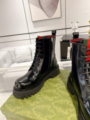 GG WEB ANKLE BOOTS IN BLACK CALFSKIN