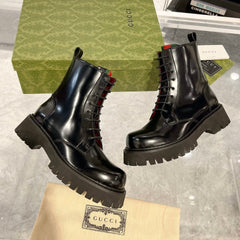 GG WEB ANKLE BOOTS IN BLACK CALFSKIN