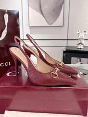 GG HIGH SLINGBACK 10.5 CM IN WINE RED GLOSSY EMBOSSED SUEDE AND SHEEPSKIN LINING