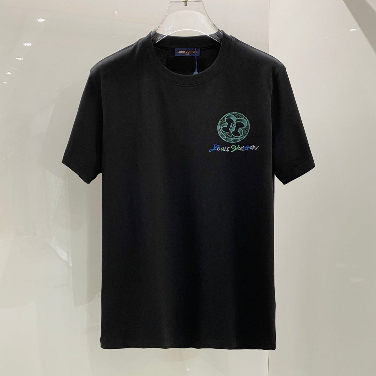 LV T-SHIRT BLACK COTTON HAND-PAINTED LOGO 238850