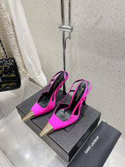 HIGH HEEL 10 CM SLINGBACK IN BRIGHT PINK CALFSKIN WITH GOLD HARDWARE