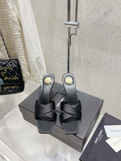 OPYUM HIGH MULES 85 MM IN BLACK SATIN CREPE