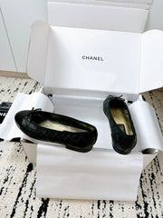 BALLET FLATS BOW IN BLACK CALFSKIN QUILTED