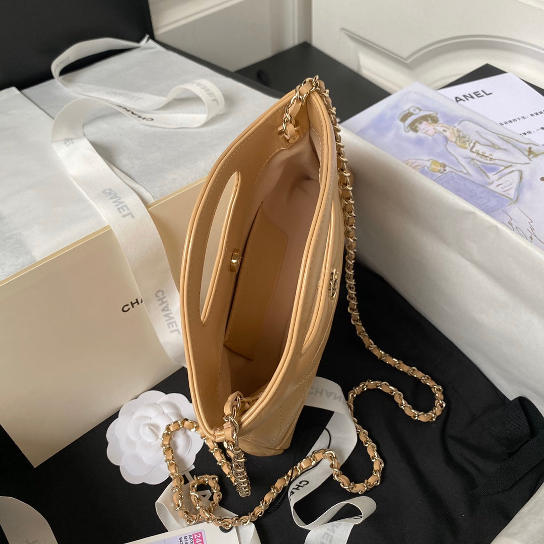 CHANEL 25S TOP HANDLE 20 CM IN DARK BEIGE LAMBSKIN