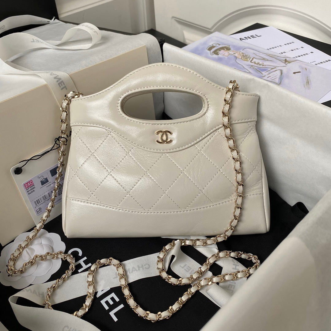 CHANEL 25S TOP HANDLE 20 CM IN CREAM WHITE LAMBSKIN