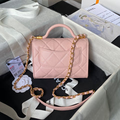CHANEL 25S FLAP BAG 18 CM IN LIGHT PINK GRAINED LAMBSKIN WITH TOP HANDLE