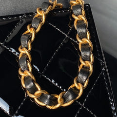 CHANEL 25S FLAP BAG 18 CM IN BLACK PATENT LAMBSKIN WITH TOP HANDLE