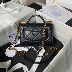 CHANEL 25S FLAP BAG 18 CM IN BLACK LAMBSKIN WITH TOP HANDLE