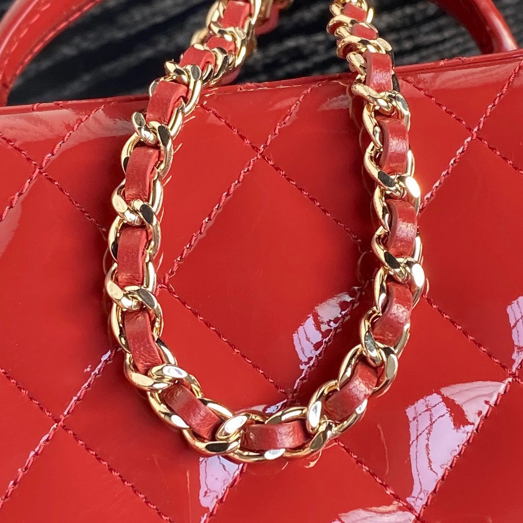 CHANEL 25S VANITY CASE 17 IN DARK RED PATENT CALFSKIN GOLD HARDWARE
