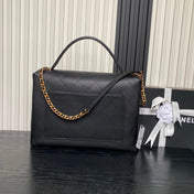 CHANEL 25S TOP HANDLE SHOULDER BAG 37 IN BLACK CALFSKIN WITH GOLD HARDWARE