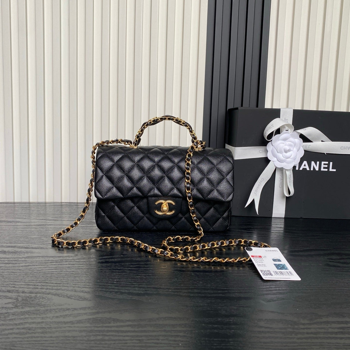 CHANEL 25S FLAP BAG 22 CM IN BLACK CAVIAR WITH GOLD HARDWARE