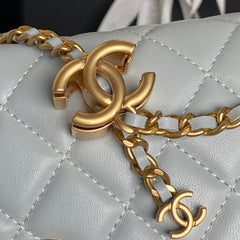 CHANEL 25S CHAIN WALLET 19 IN LIGHT BLUE LAMBSKIN GOLD HARDWARE