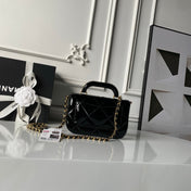 CHANEL 25S FLAP BAG 18 IN BLACK GLOSSY CALFSKIN