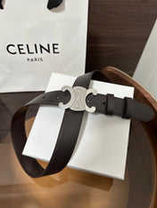 TRIOMPHE BELT 30MM IN DARK BROWN CALFSKIN WITH SILVER BUCKLE