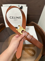 TRIOMPHE BELT 30MM IN BROWN CALFSKIN WITH GOLD BUCKLE