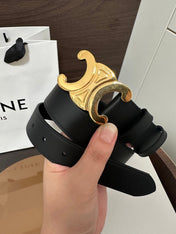 TRIOMPHE BELT 30MM IN BLACK CALFSKIN WITH GOLD BUCKLE