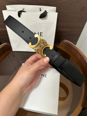 TRIOMPHE BELT 30MM IN BLACK CALFSKIN WITH GOLD BUCKLE