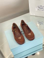 PRA NAPPA MARY JANE FLAT BROWN SATIN