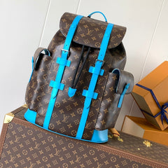 LV 25S CHRISTOPHER BACKPACK 48 IN BROWN AND CAPRI BLUE CANVAS MONOGRAM