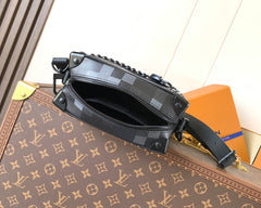 LV 25S MINI SOFT TRUNK BOX BAG 18 IN DAMOFLAGE BLACK CANVAS AND CALFSKIN