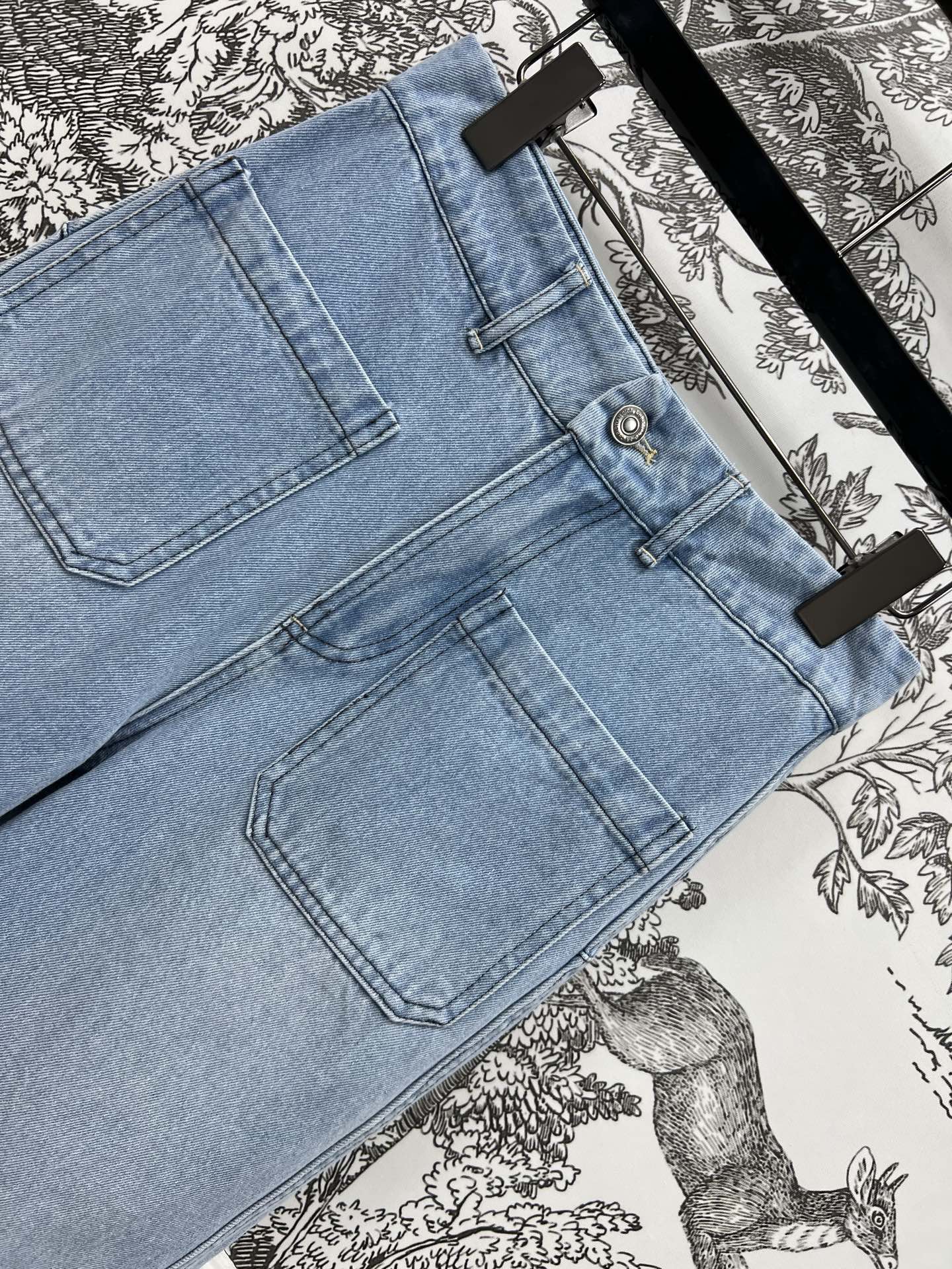 STRAIGHT LEG JEANS DENIM JACQUARD DUSTY BLUE 266732