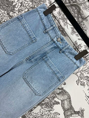 STRAIGHT LEG JEANS DENIM JACQUARD DUSTY BLUE 266732