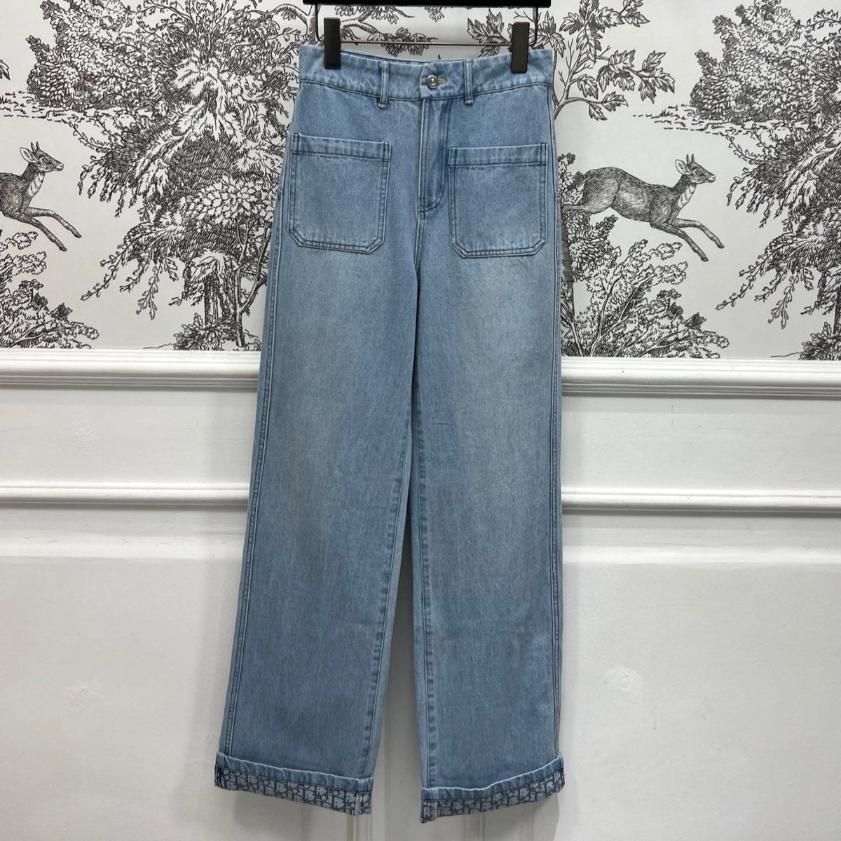 STRAIGHT LEG JEANS DENIM JACQUARD DUSTY BLUE 266732