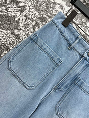 STRAIGHT LEG JEANS DENIM JACQUARD DUSTY BLUE 266732