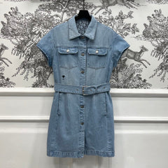 JEAN DRESS WITH FLUTTER SLEEVES DENIM JACQUARD DUSTY BLUE 266734