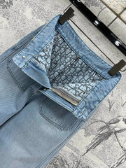 STRAIGHT LEG JEANS DENIM JACQUARD DUSTY BLUE 266732