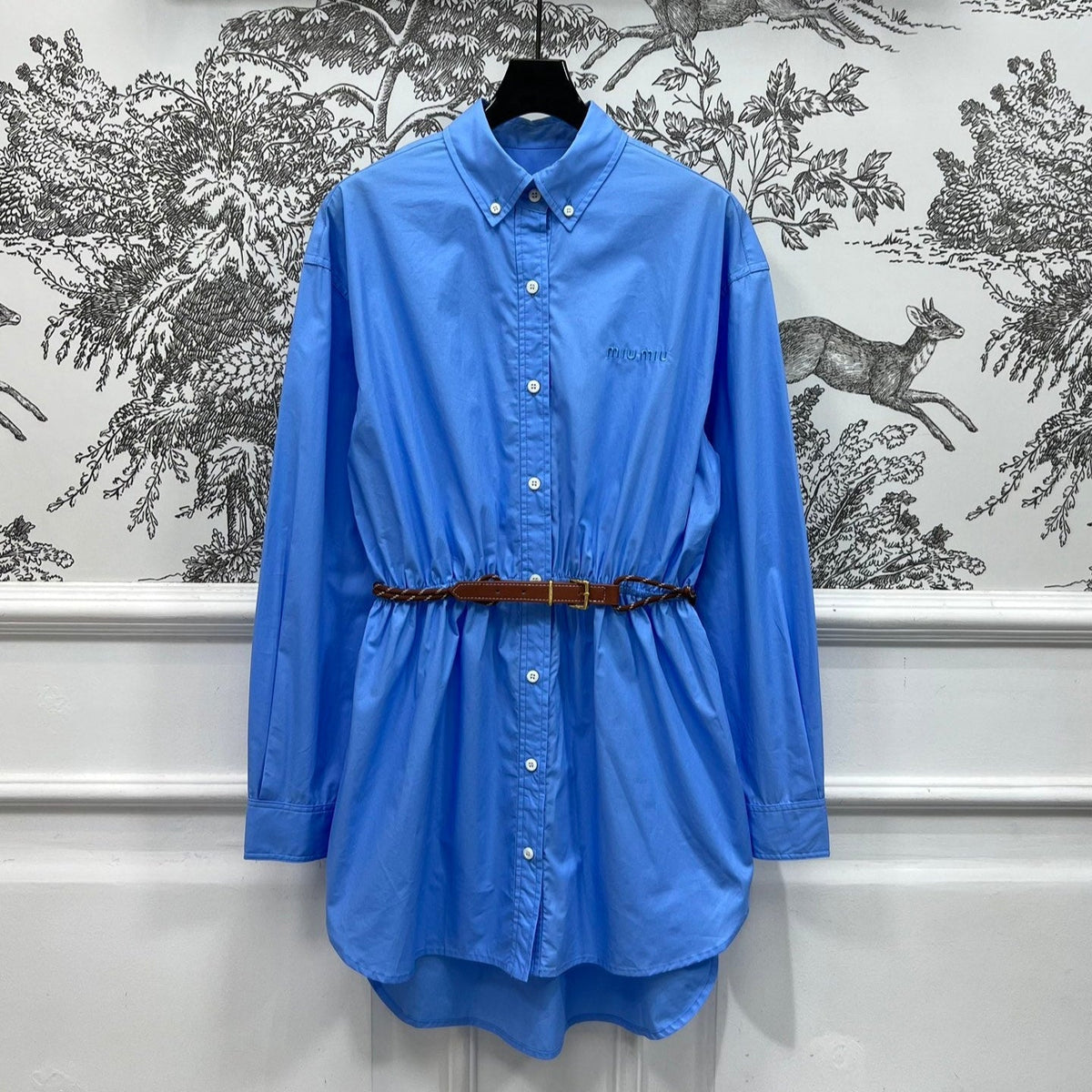 MIUMIU LONG SLEEVE SHIRT DRESS WITH COLLAR AND WAIST TIE 268852