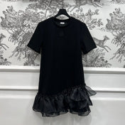 LOEWE SHORT SLEEVE CREW NECK ORGANZA DRESS 268755