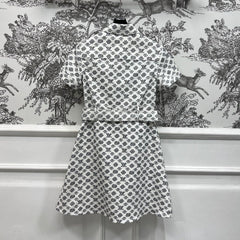 LV JACQUARD PATTERN ROUND NECK DENIM DRESS 274622