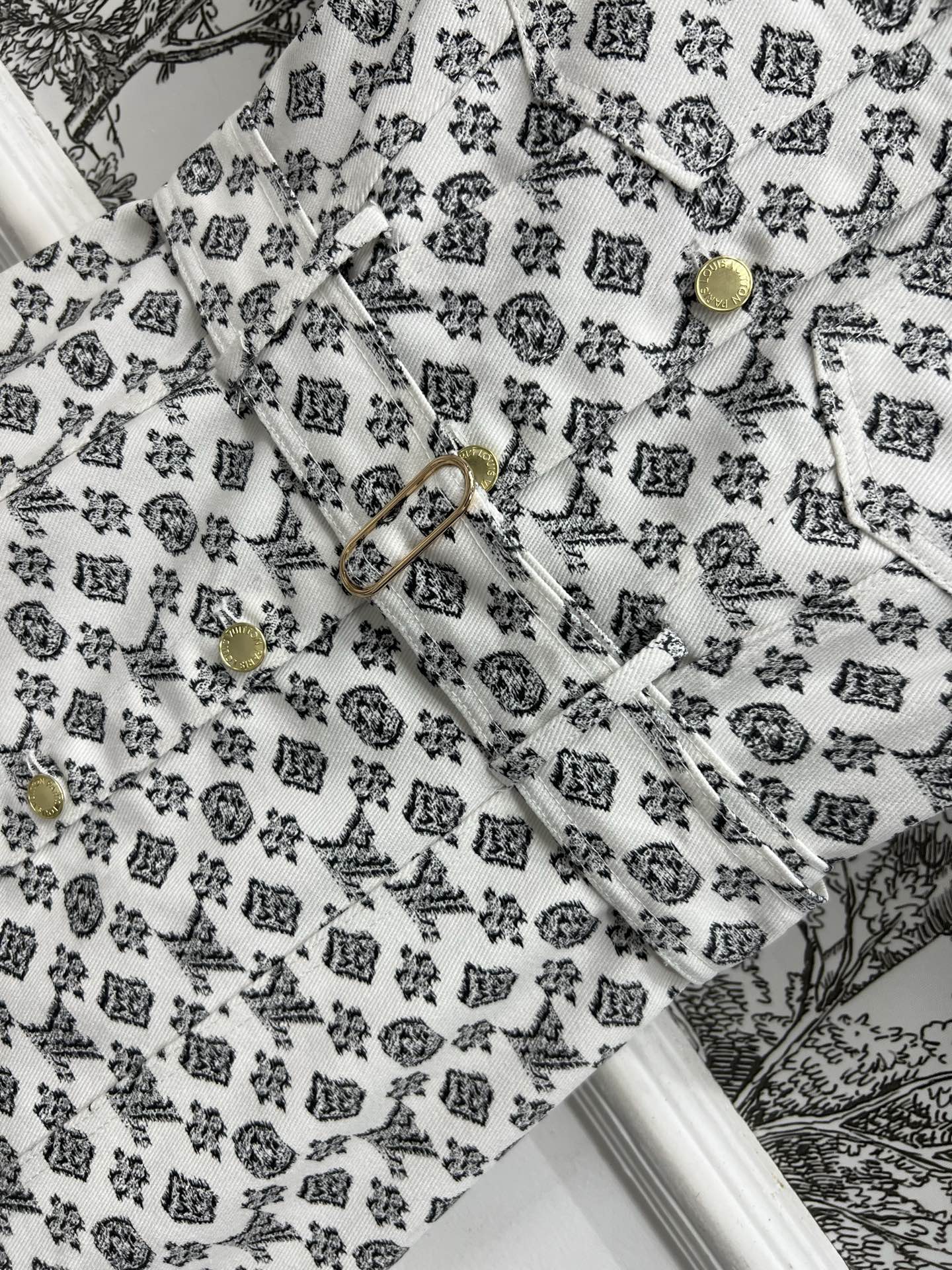 LV JACQUARD PATTERN ROUND NECK DENIM DRESS 274622